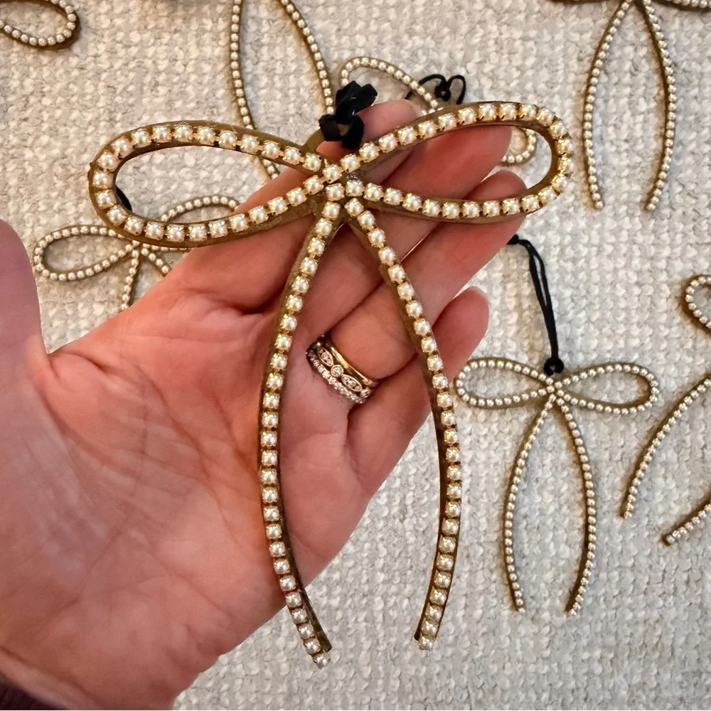9pc Studio McGee Threshold Gold and Faux Pearl Bow Ornaments - Picture 5 of 5